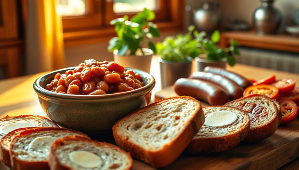 Baked beans morgenmad med hvide bønner i tomatsauce