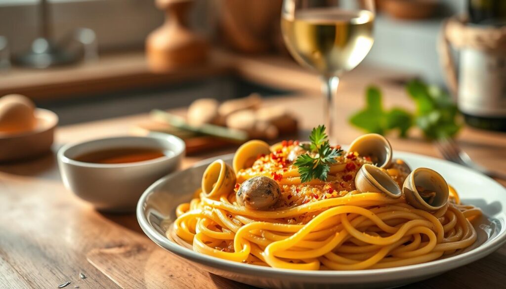 Spaghetti vongole sauce med muslingesaft og hvidvin