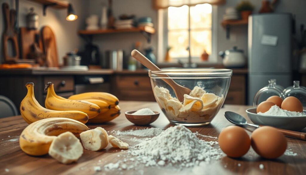 saftig banankage forberedelse med modne bananer