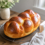 Luftig og smøragtig brioche serveret på en træplade