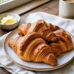 Gyldne og sprøde croissanter på en bageplade