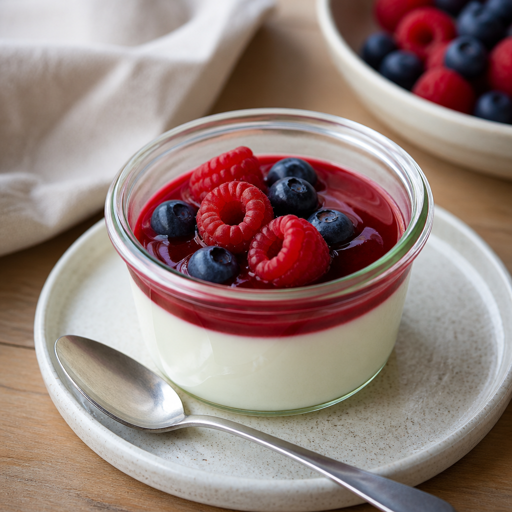 Cremet panna cotta med friske bær og vanilje