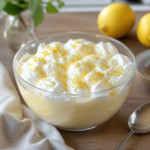 Klassisk citronfromage i glas med citronskal som pynt