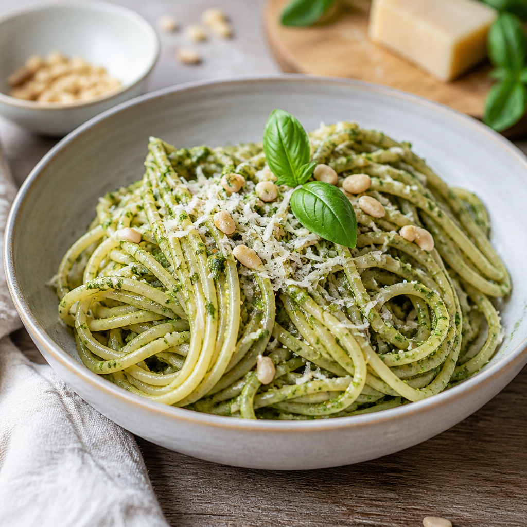 Klassisk pasta pesto med basilikum og parmesan