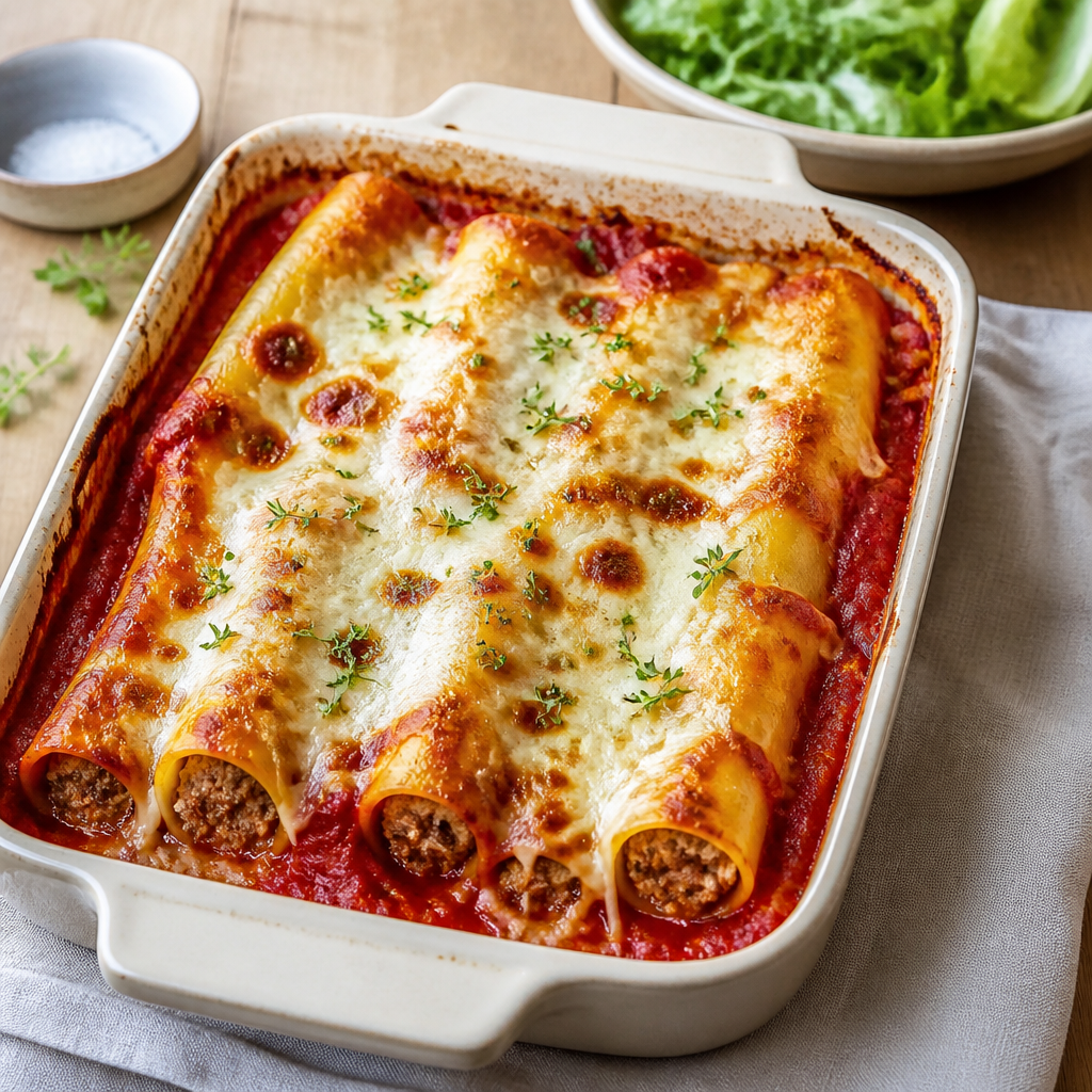 Cannelloni med spinat og ricotta i tomatsauce