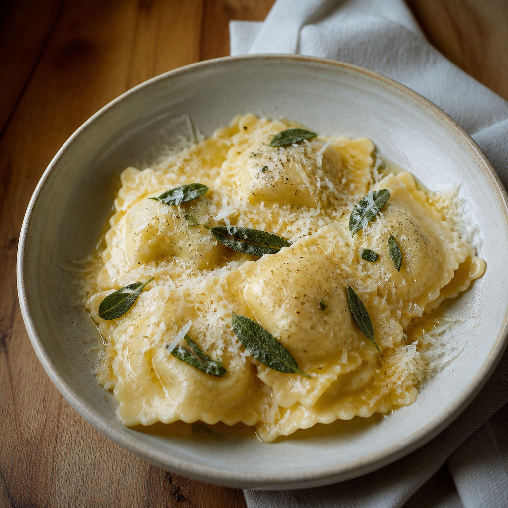 Hjemmelavet ravioli med fyld af ricotta og spinat