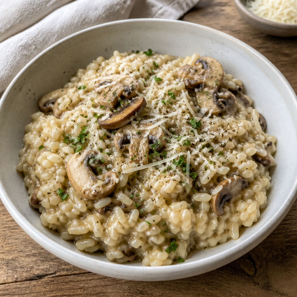 Cremet risotto med blandede svampe og persille