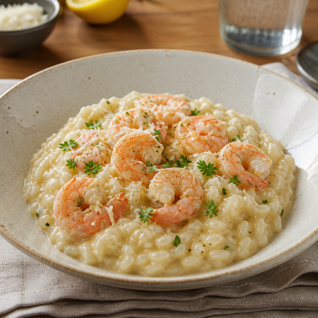 Cremet risotto med rejer og frisk persille