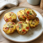 Æggemuffins med spinat og tomat på en tallerken