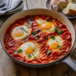 Shakshuka med pocherede æg i krydret tomatsauce