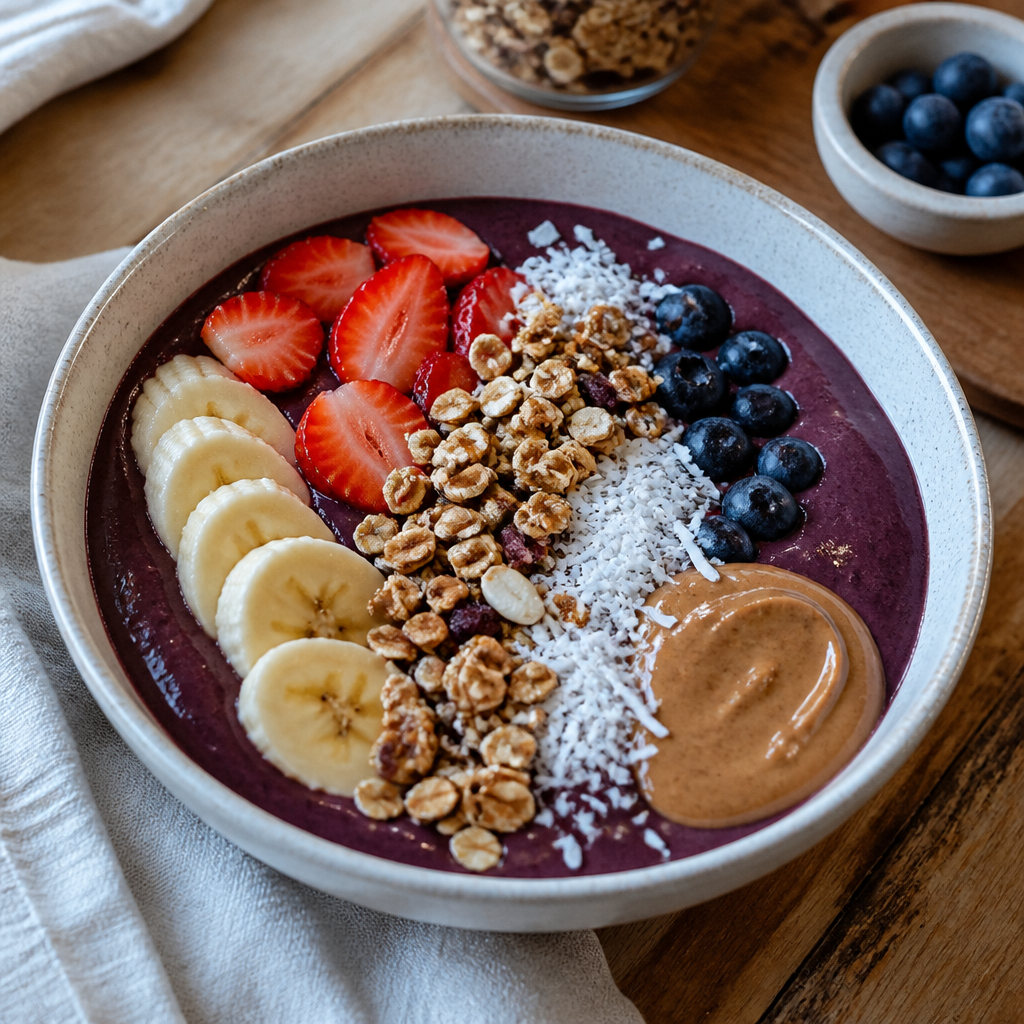 Farverig acaibowl med bær og granola