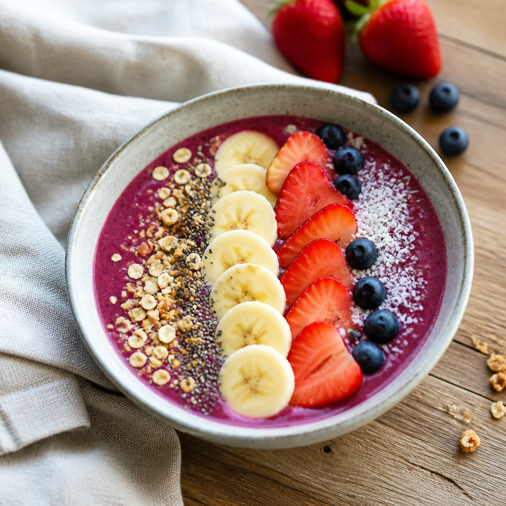 Smoothie bowl med frugter og toppings