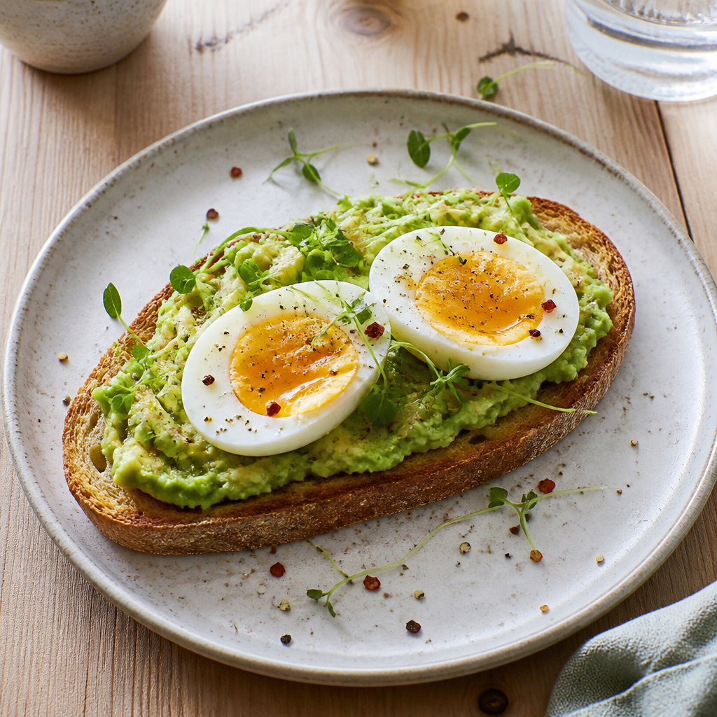 Avocado toast på sprødt surdejsbrød med chiliflager og persille
